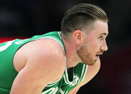 October 17, 2017 - Cleveland, OH, USA - The Boston Celtics Gordon Hayward watches a foul shot put up by the Cleveland Cavaliers in the first quarter on Tuesday, Oct. 17, 2017, at Quicken Loans Arena in Cleveland. Gordon Hayward returns to face a Heat franchise he dramatically impacted by saying no - ZUMAm67_ 20171017_zaf_m67_063 Copyright: xLeahxKlafczynskix
