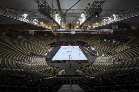 Handball WM 19 GER DEN Olympiahalle Muenchen 10 01 2019 In picture playing field overall construction Â