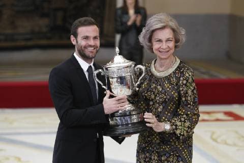Sport Bilder des Tages Sus Majestades los Reyes Felipe y Letizia en la entraga de los Premios Al Deporte Madrid 10-01-2019 Reina Sofia, Juan Mata Spanish King Felipe VI and Queen Letizia with Emeritus King Juan Carlos I and Queen Sofia de Grecia with Sports Minister Jose Guirao during the Sports National Awards in Madrid on Thuersday , 10 January 2019  xx xx