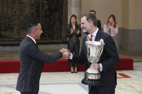 Sus Majestades los Reyes Felipe y Letizia en la entraga de los Premios Al Deporte Madrid 10-01-2019 Keylor Navas Spanish King Felipe VI and Queen Letizia with Emeritus King Juan Carlos I and Queen Sofia de Grecia with Sports Minister Jose Guirao during the Sports National Awards in Madrid on Thuersday , 10 January 2019  xx xx