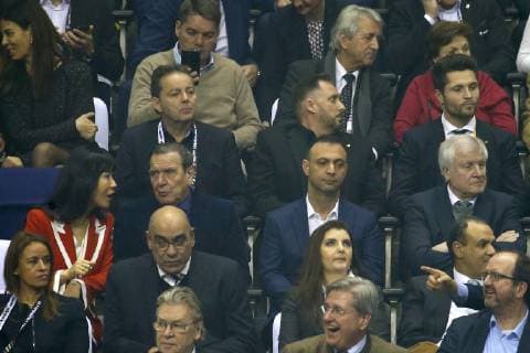 Handball Mens World Championship 2019 in Germany and Denmark Opening match Germany Korea Former Federal Chancellor Gerhard Schröder 2 v l with his Korean wife Kim So yeon li Füchse Manager Bob Hanning Federal Interior Minister Horst Seehofer CSU 10 01 19 Copyright: xMichaelxHundtx xMatthiasxKochx