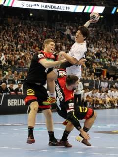 Finn Lemke Kang Jeongu Jannik Kohlbacher action game scene duel sport handball world championship men men season 2018 2019 10 01 2019 DHB GER Germany vs Korea