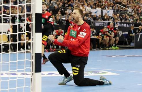 Goalkeeper Andreas Wolff cheers single frame clipping action sport handball world championship men season 2018 2019 10 01 2019 DHB GER Germany vs Korea