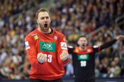 Handball Berlin 10 01 2019 World Championship 2019 Mens World Championship Group A Germany GER Korea KOR Andreas Wolff Germany TW No 33 Jubel Fabian Wiede Germany No 10 hi