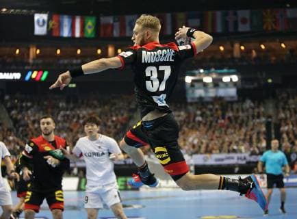 10 01 2019 Handball IHF World Championship Denmark Germany 2019 Preliminary round Group A Korea Germany in the Mercedes Benz Arena Berlin Matthias Musche Germany at the litter