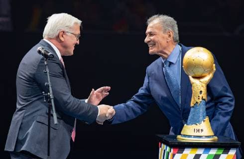 Handball WM Korea Germany on 10 01 2019 in the Mercedes Benz Arena in Berlin Opening of the World Championship by the German President Frank Walter Steinmeier left and IHF President Hassan Moustafa xMNx