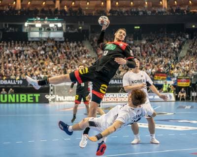 Hendrik Pekeler Germany at goal throw Handball WM 2019 Group A Korea vs. Germany Berlin Copyright: xEIBNER MichaelxSchmidtx EP_MST