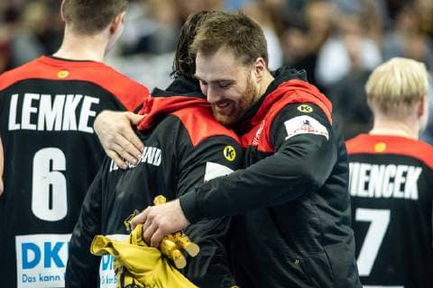 Germany vs Korea Handball World Championship 2019 10 01 2019 Goalkeeper Silvio Heinevetter GER 12 and Goalkeeper Andreas Wolff GER 33 after the election to the Man of the match at the match between Germany and Korea at the Handball World Championship in Berlin on 10 01 2019 Berlin BER Germany Mercedes Benz Arena