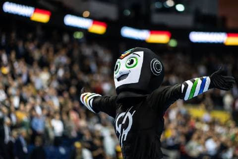 Germany vs Korea Handball World Championship 2019 10 01 2019 The official IHF mascot STAN at the match between Germany and Korea at the Handball World Championship in Berlin on 10 01 2019 Berlin BER Germany Mercedes Benz Arena