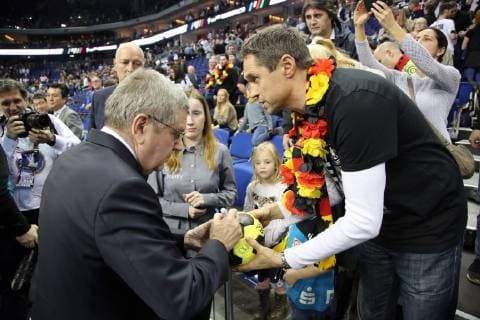 IOC President Thomas Bach gives autograph sport handball world championship men mens season 2018 2019 10 01 2019 DHB GER Germany vs Korea
