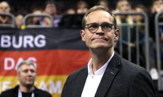Governing Mayor of Berlin Michael Mueller at the opening match Korea vs. Germany of the mens Handball World Championship 2019 on 10 01 2019 in the Mercedes Benz Arena in Berlin Handball World Championship 2019 Group A Korea vs Germany