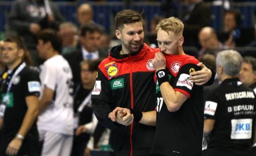 Joy for Fabian Wiede Germany and Matthias Musche Germany after the end of the opening match Korea vs. Germany of the mens Handball World Championship 2019 on 10 01 2019 in the Mercedes Benz Arena in Berlin Handball World Championship 2019 Group A Korea vs Germany