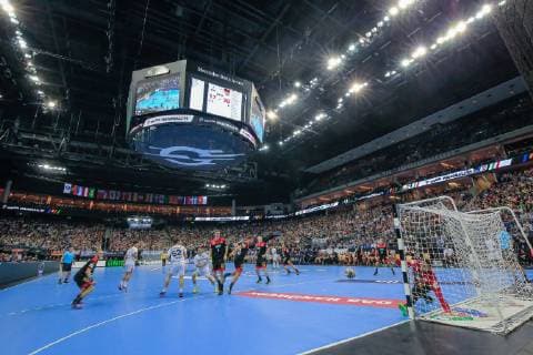 Germany Berlin Mercedes Benz Arena IHF Handball World Mens Championship Germany GER Korea KOR Overview Total Fans Spectators Playing Field
