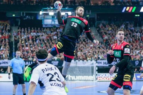 Germany Berlin Mercedes Benz Arena IHF Mens Handball World Championship Germany Steffen Fäth GER Korea Kwangsoon Park KOR