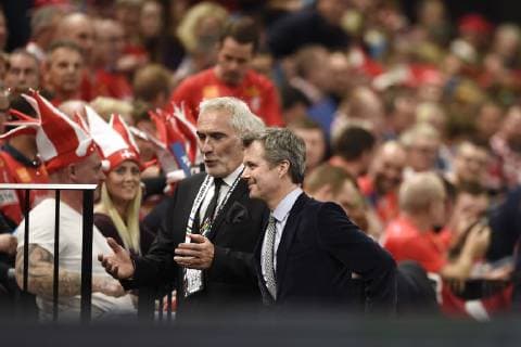 Crown Prince Frederik and Morten Stig Christensen before the match starts Denmark vs Chile World Cup Group C Handball match at Royal Arena in Copenhagen Denmark Thursday January 10th 2019 Copenhagen Denmark Denmark, detectedSourceLanguage  Copyright: LiselottexSabroex COP115 spdk20190110-201543-L