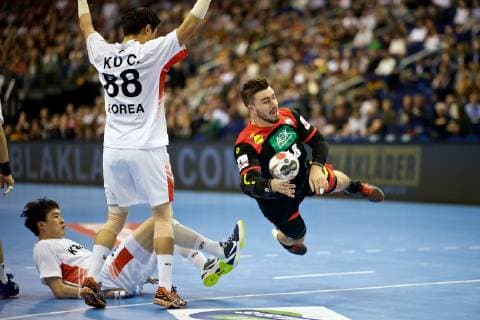 Handball Berlin 10 01 2019 World Championship 2019 Mens World Championship Group A Germany GER Korea KOR Jannik Kohlbacher Germany No 48 KU Changeun Korea No 88
