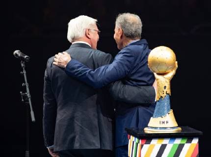 Handball WM Korea Germany on 10 01 2019 in the Mercedes Benz Arena in Berlin Opening of the World Championship by the German President Frank Walter Steinmeier left and IHF President Hassan Moustafa xMNx