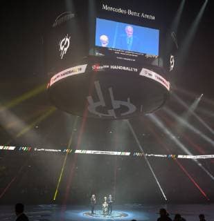 Handball WM Korea Germany on 10 01 2019 in the Mercedes Benz Arena in Berlin Opening of the World Championship by the German President Frank Walter Steinmeier left and IHF President Hassan Moustafa xMNx