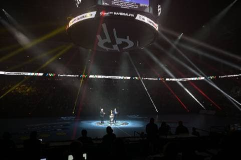 Handball WM Korea Germany on 10 01 2019 in the Mercedes Benz Arena in Berlin Opening of the World Championship by the German President Frank Walter Steinmeier left and IHF President Hassan Moustafa xMNx