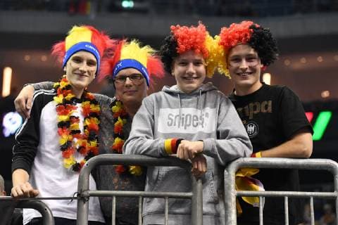 German fans with headdress Korea Germany Korea IHF Handball World Championship 2019 Hanball World Championship 2019 men men men men Handball Germany Germany preliminary round group A group A Berlin 10 1 2019