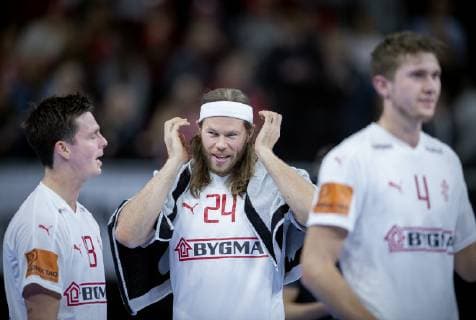 Mikkel Hansen Hans Lindberg and Magnus Landin of Denmark during the men s IHF Handball World Championship match in Group C between Denmark Chile in Copenhagen Denmark on Thursday Jan 10 2019 Copenhagen Denmark, detectedSourceLanguage  Copyright: Scanpix LiselottexSabroex COP101 spdk20190110-221047-L
