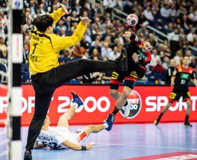 Germany vs Korea Handball World Championship 2019 10 01 2019 Hendrik Pekeler GER 13 scoring Jaeyong Park COR 1 at the match between Germany and Korea at the Handball World Championship in Berlin on 10 01 2019 Berlin BER Germany Mercedes Benz Arena