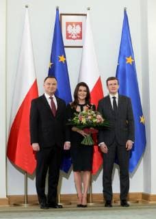 Agnieszka Radwanska is honoured with the Commander s Cros Andrzej Duda, Agnieszka Radwanska with her husband Dawid Celt. Agnieszka Radwanska is honoured by the president of Poland Andrzej Duda with the Commander s Cross on January 11, 2019 in Warsaw, Poland.  EN_01356999_0075