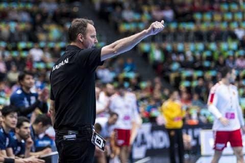 Munich Germany 11 January 2019 World Cup 2019 Men Group B Japan vs Macedonia Coach Dagur Sigurdsson Japan Gesticulation gesticulation gesticulation gesticulated Munich Olympic Hall Bayern Germany
