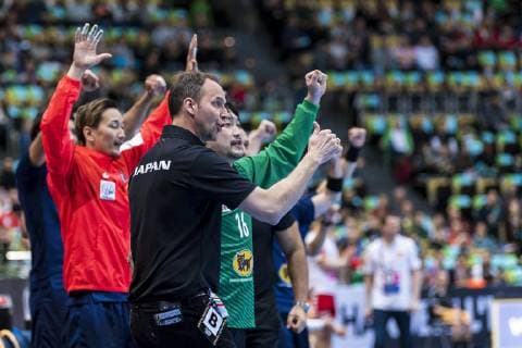 Munich Germany 11 January 2019 World Cup 2019 Men Group B Japan vs Macedonia Coach Dagur Sigurdsson Japan Jubel Jubel Freude Emotion Munich Olympic Hall Bayern Germany