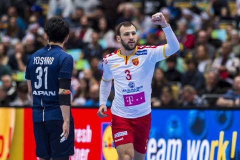 Munich Germany 11 January 2019 World Cup 2019 Men Group B Japan vs Macedonia v li Tatsuki Yoshino Japan Dejan Manaskov Macedonia Munich Olympic Hall Bayern Germany