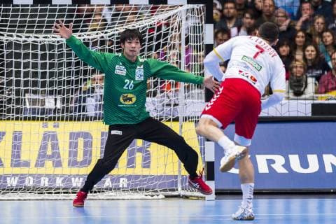 Munich Germany 11 January 2019 World Cup 2019 Men Group B Japan vs Macedonia v li Yuki Kubo Japan Kiril Lazarov Macedonia Munich Olympic Hall Bayern Germany
