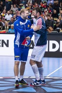 Munich Germany 11 January 2019 World Cup 2019 Men Group B Island vs Croatia vs Aron Palmarsson Island Domagoj Duvnjak Croatia THW Kiel Munich Olympic Hall Bayern Germany