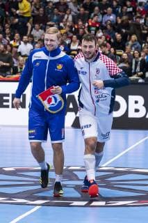 Munich Germany 11 January 2019 World Cup 2019 Men Group B Island vs Croatia vs Aron Palmarsson Island Domagoj Duvnjak Croatia THW Kiel Munich Olympic Hall Bayern Germany