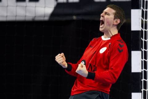 190111 Goalkeeper Matias Carlos Schulz of Argentina celebrates during the IHF World Handball Championship match between Argentina and Hungary on January 11 2019 in Köpenhamn Photo Ludvig Thunman BILDBYR u0081N kod LT 35573, detectedSourceLanguage  Copyright: LUDVIGxTHUNMAN BB190111LT005