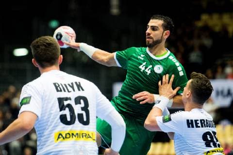 190111 Mahdi Alsalem of Saudi Arabia during the 2019 IHF World Championship match between Saudi Arabia and Austria on January 11 2019 in Herning Photo Jon Olav Nesvold BILDBYR u0081N kod JE 160393, detectedSourceLanguage  Copyright: JONxOLAVxNESVOLD BB190111JE073