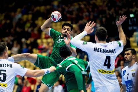 190111 Mojtaba Alsalem of Saudi Arabia during the 2019 IHF World Championship match between Saudi Arabia and Austria on January 11 2019 in Herning Photo Jon Olav Nesvold BILDBYR u0081N kod JE 160393, detectedSourceLanguage  Copyright: JONxOLAVxNESVOLD BB190111JE076