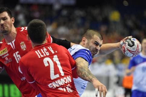Dmitrij Kiselev Russia in litter left Vanja Ilic Serbia Drasko Nenadic Serbia Serbia Russia Serbia Russia Federation IHF Handball World Championship 2019 Hanball World Championship 2019 Men Men Men Handball Germany Germany Preliminary Round Group A group A Berlin 11 1 2019
