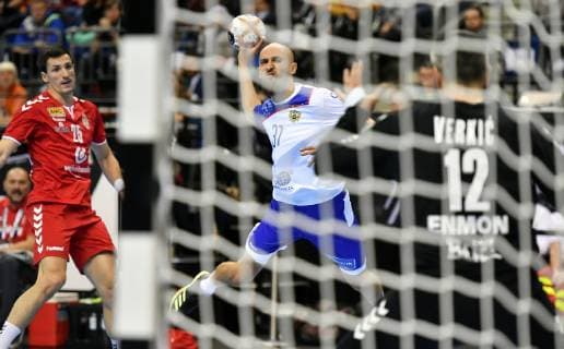 Tmur Dibirov Russia in front Svetislav Verkic Goalkeeper Serbia Serbia Russia Serbia Russia Federation IHF Handball World Championship 2019 Hanball World Championship 2019 Men Men Men Handball Germany Germany Preliminary Round Group A group A Berlin 11 1 2019