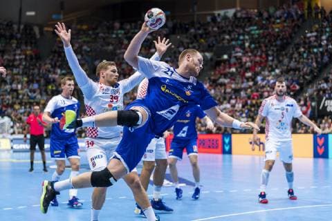 Munich Germany 11 January 2019 World Cup 2019 Men Group B Island vs. Croatia v li David Mandic Croatia Arnar Arnarsson Island Munich Olympic Hall Bayern Germany