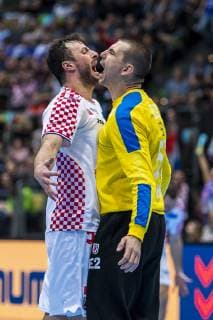 Munich Germany 11 January 2019 World Cup 2019 Men Group B Iceland vs Croatia v li Domagoj Duvnjak Croatia THW Kiel Goalkeeper Marin Sego Croatia Munich Olympic Hall Bavaria Germany