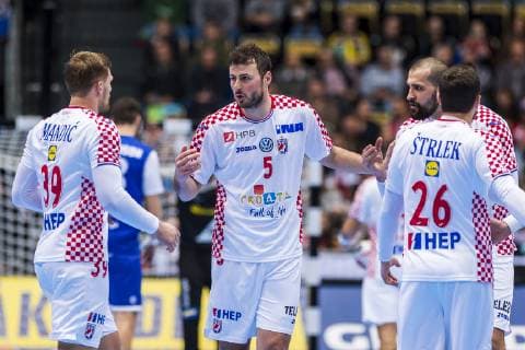 Munich Germany 11 January 2019 World Cup 2019 Men Group B Iceland vs Croatia v li David Mandic Croatia Domagoj Duvnjak Croatia THW Kiel Zeljko Musa Croatia SC Magdeburg Manuel Strlek Croatia Munich Olympic Hall Bavaria Germany