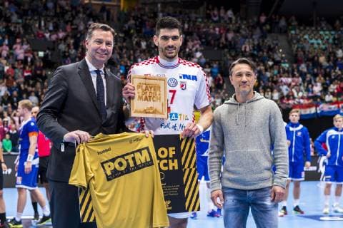 Munich Germany 11 January 2019 World Cup 2019 Men Group B Iceland vs. Croatia Player of the Match Luka Stepancic Croatia Niko Kovac FC Bayern Munich Munich Olympic Hall Bayern Germany