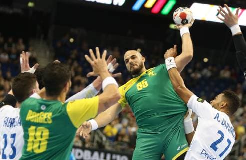 RODRIGUES Gustavo Brazil prevails against DIPANDA Adrien France in the match Brazil against France the mens handball world championship 2019 on 11 01 2019 in the Mercedes Benz Arena in Berlin Handball world championship 2019 group A Brazil France