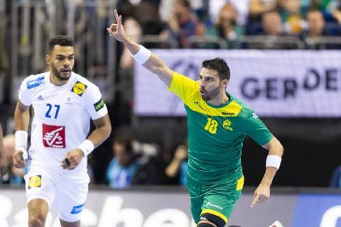 Felipe Borges Nr 18 Brazil is happy about a goal Brazil vs France preliminary round Handball IHF Handball World Championship 11 01 19 Berlin Berlin Germany Mercedes Benz Arena Copyright: xAgentur54Gradx xFelixxKoenigx