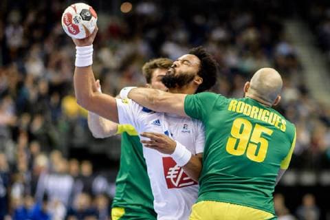 Germany vs Korea Handball World Championship 2019 10 01 2019 Timothey n Guessan FRA 17 vs. Gustavo Rodrigues BRA 95 at the match between Brazil and France at the Handball World Championship in Berlin on 11 01 2019 Berlin BER Germany Mercedes Benz Arena