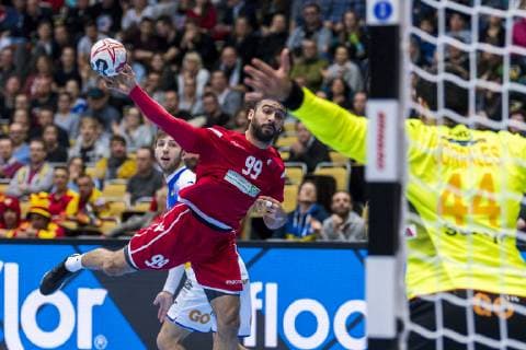 Munich Germany 11 January 2019 World Cup 2019 Men Group B Bahrain vs Spain vs Husain Alsayyad Bahrain Goalkeeper Rodrigo Corrales Spain Munich Olympic Hall Bayern Germany