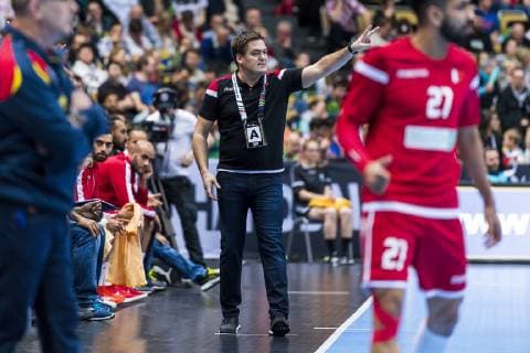 Munich Germany 11 January 2019 World Cup 2019 Men Group B Bahrain vs Spain Coach Aron Krist Jansson Bahrain Munich Olympic Hall Bayern Germany