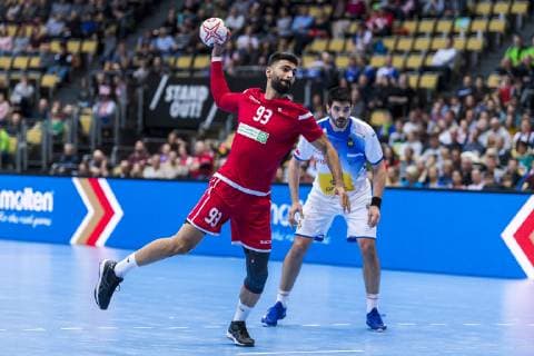 Munich Germany 11 January 2019 World Cup 2019 Men Group B Bahrain vs Spain Mohamed Habib Bahrain Munich Olympic Hall Bavaria Germany