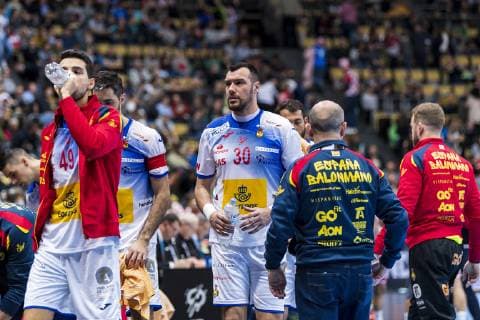 Munich Germany 11 January 2019 World Cup 2019 Men Group B Bahrain vs Spain Gedeon Guardiola Spain Rhine Neckar Loewen Munich Olympic Hall Bavaria Germany