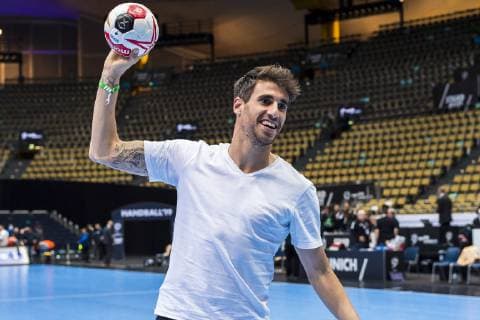 Munich Germany 11 January 2019 World Cup 2019 Men Group B Bahrain vs Spain Javi Martinez FC Bayern Munich sets to throw at Munich Olympic Hall Bayern Germany